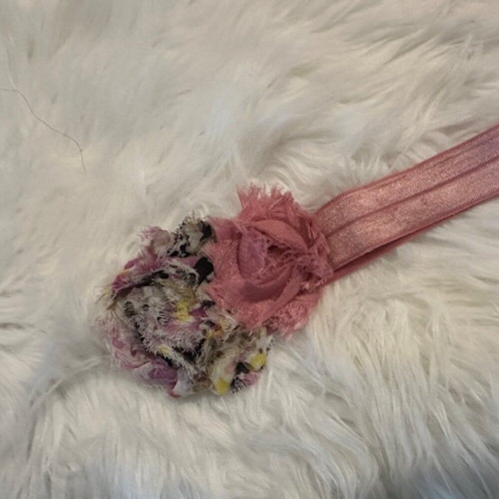 Mauve & Flowers Double Shabby Flowers on a FOE elastic headband  7576  Handmade